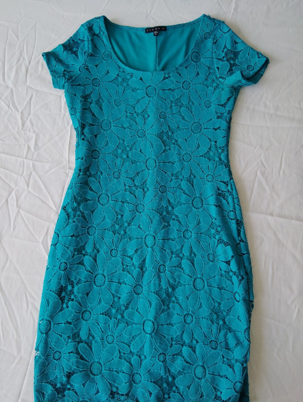 Tiana B. Teal Floral Lace Sheath Dress S